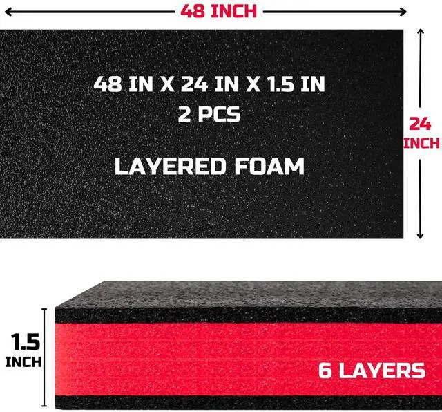 Main image of Tool Box Foam 48x24x1.5 inch 2Pack, Foam Inserts for Cases, Polyethylene Storage Sheets for Toolbox Hard Case, Tool Shadow Insert, Kaizen Organizer Sheet, Black with Red