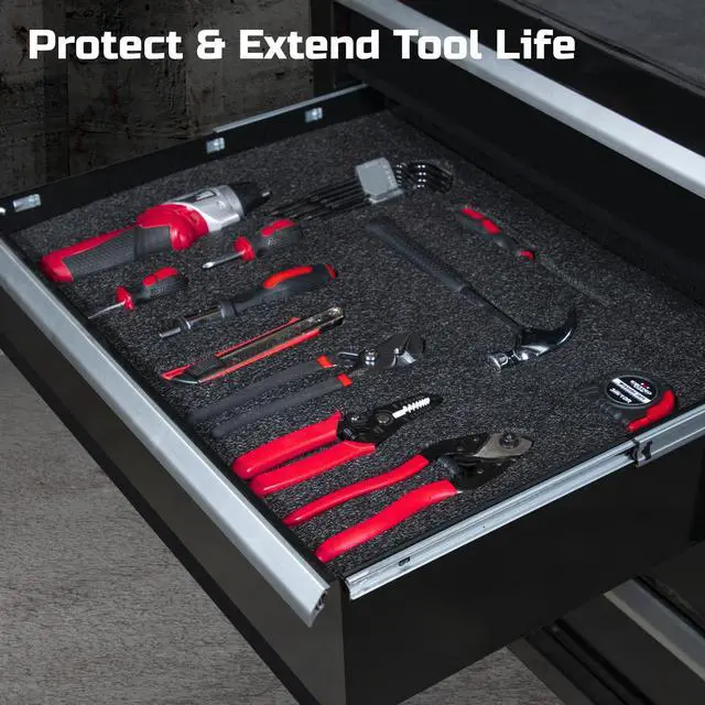 Alt view image 5 of 5 - Tool Box Foam 48x24x1.5 inch 2Pack, Foam Inserts for Cases, Polyethylene Storage Sheets for Toolbox Hard Case, Tool Shadow Insert, Kaizen Organizer Sheet, Black with Red