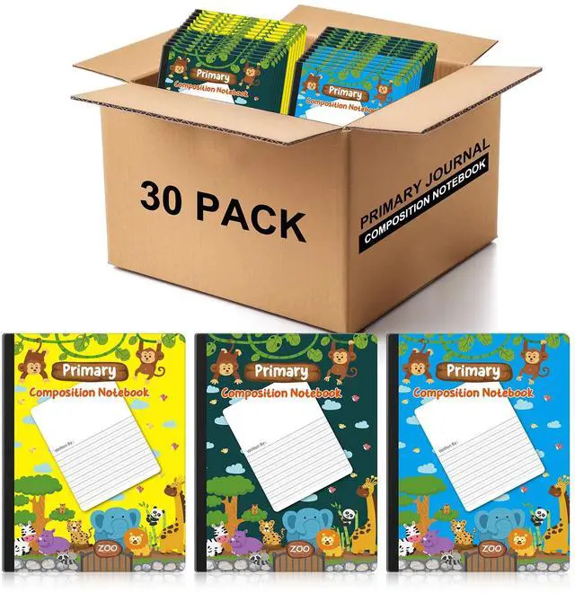 Main image of 30 Pack Primary Composition Notebook K-2, Bulk School Supplies for Classroom, Wide Ruled Draw and Write Journals with Picture Space, Kindergarten Preschool Student Notebooks, 9.75 x 7.5 Inch