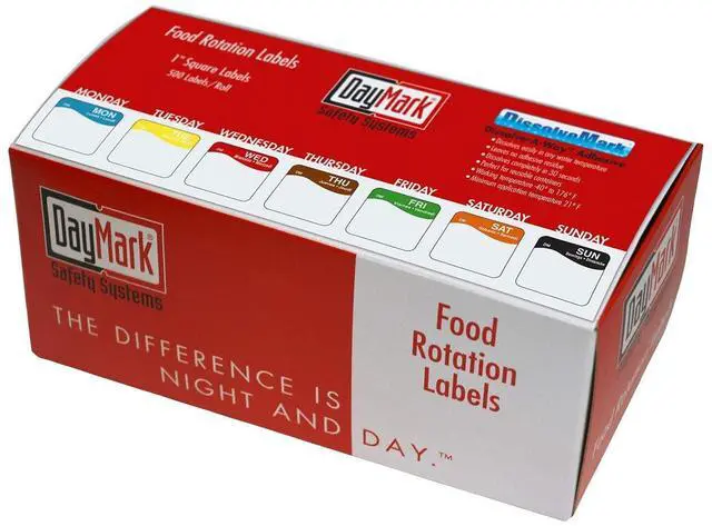 Main image of Day of The Week 1" Square Dissolvable Labels, Monday-Sunday, Dispenser Box Included (3,500 Labels)
