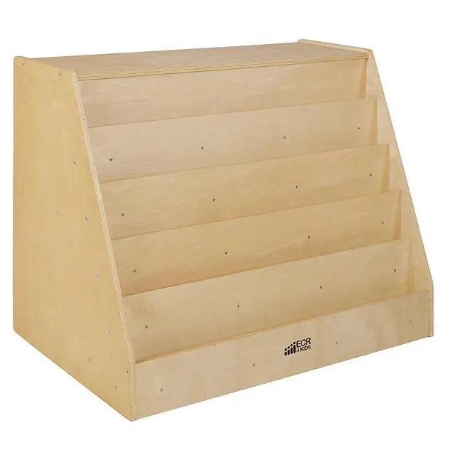 Alt view image 3 of 6 - Double-Sided Mobile Book Display with Storage Shelves, Classroom Bookshelf, Natural | Independent book browsing, 5 deep shelves, 2 rear shelves for extra storage, durable birch, GREENGUARD Gold Certif