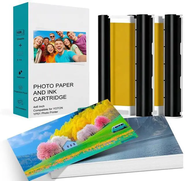 Main image of Compatible with YOTON 4x6 Photo Printer Ink and Paper -108 Sheets (4"x6") & 2 Ink Ribbon Refill,Dye Sublimation,Waterproof, long-lasting color,for YP01 Photo Printer