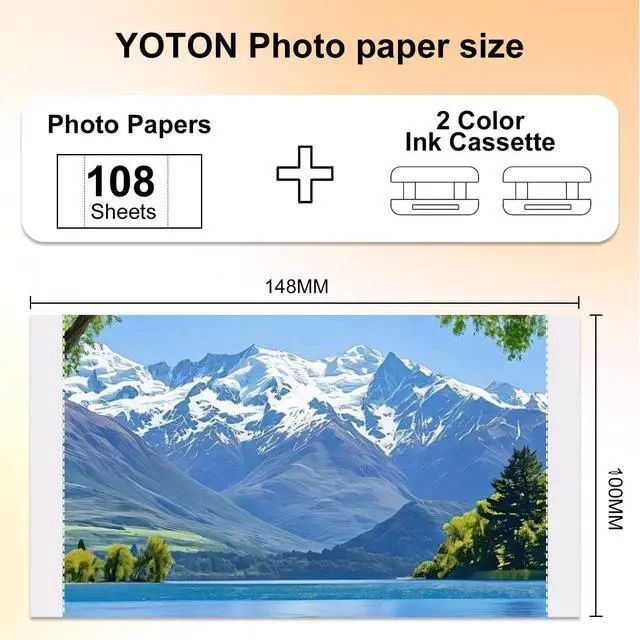Alt view image 2 of 6 - Compatible with YOTON 4x6 Photo Printer Ink and Paper -108 Sheets (4"x6") & 2 Ink Ribbon Refill,Dye Sublimation,Waterproof, long-lasting color,for YP01 Photo Printer