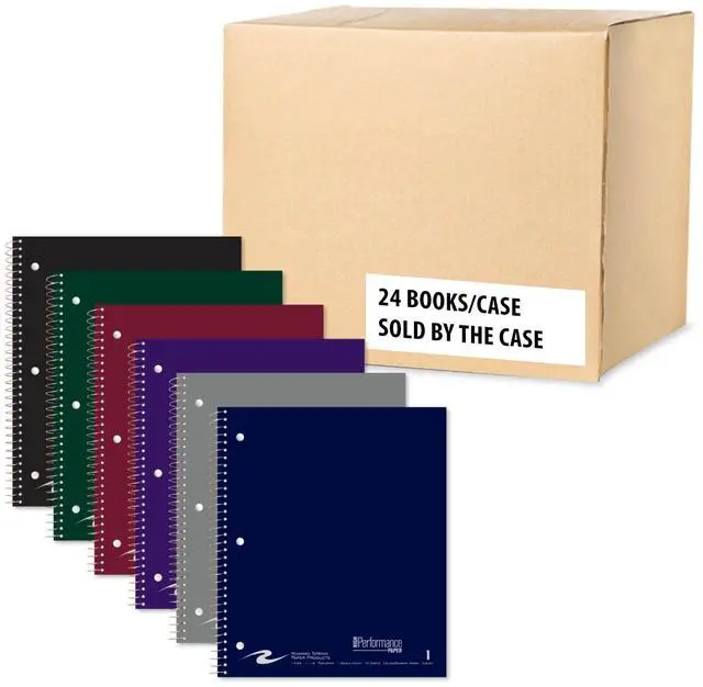 Main image of Law Ruled Spiral Notebook, 1 Subject Notebook with Double Pocket, 24 Pack, College Ruled with 3" Summary Margin, 70 Perforated Sheets, 11" x 9", 3 Hole Punched, Made in USA