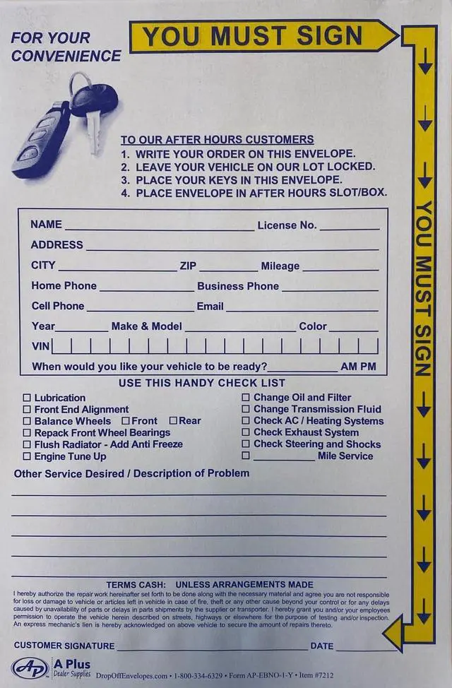 Main image of Key Drop Off Envelope - EBNO-1-Y - 500 Qty. (W1)