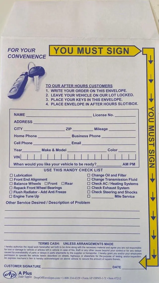 Alt view image 2 of 6 - Key Drop Off Envelope - EBNO-1-Y - 500 Qty. (W1)