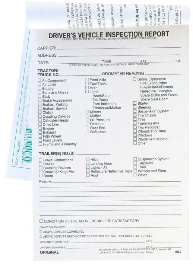 Main image of J. J. Keller Detailed Driver's Vehicle Inspection Report 25-pk. - Book Format with 31 Sets, 3-Ply Carbonless, 5.5" x 8.5", Meet FMCSR Requirements