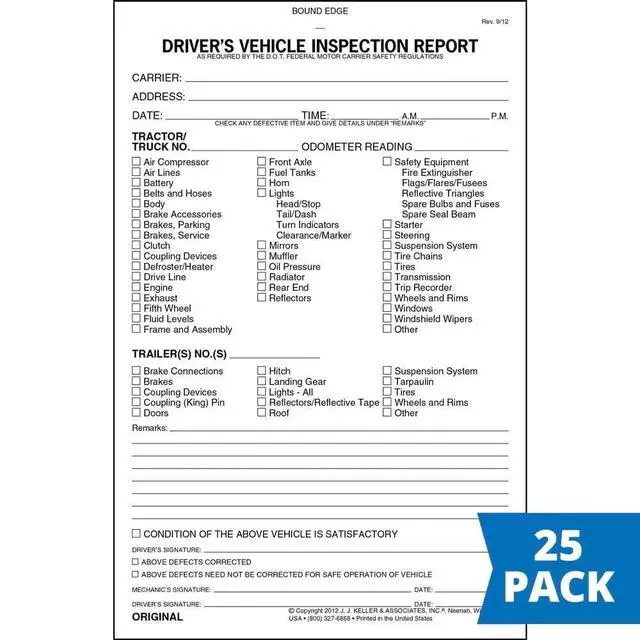 Alt view image 2 of 6 - J. J. Keller Detailed Driver's Vehicle Inspection Report 25-pk. - Book Format with 31 Sets, 3-Ply Carbonless, 5.5" x 8.5", Meet FMCSR Requirements