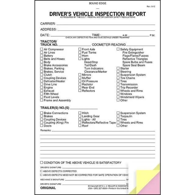 Alt view image 4 of 6 - J. J. Keller Detailed Driver's Vehicle Inspection Report 25-pk. - Book Format with 31 Sets, 3-Ply Carbonless, 5.5" x 8.5", Meet FMCSR Requirements