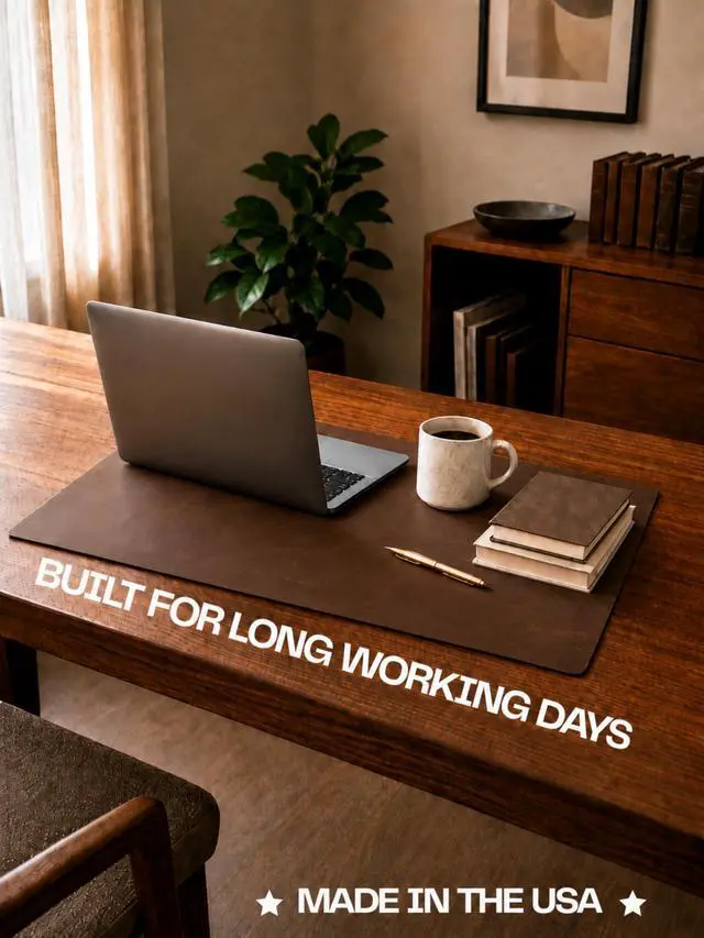 Alt view image 2 of 5 - Genuine Leather Desk Pad, Office Desk Mat, Large Desk Blotter, Desk Protector, and Mouse Pad 31.5" x 15.75" (1.8-2.0 mm) Luggage, Waterproof, Premium Quality for Desk Surface Protection and Comfort