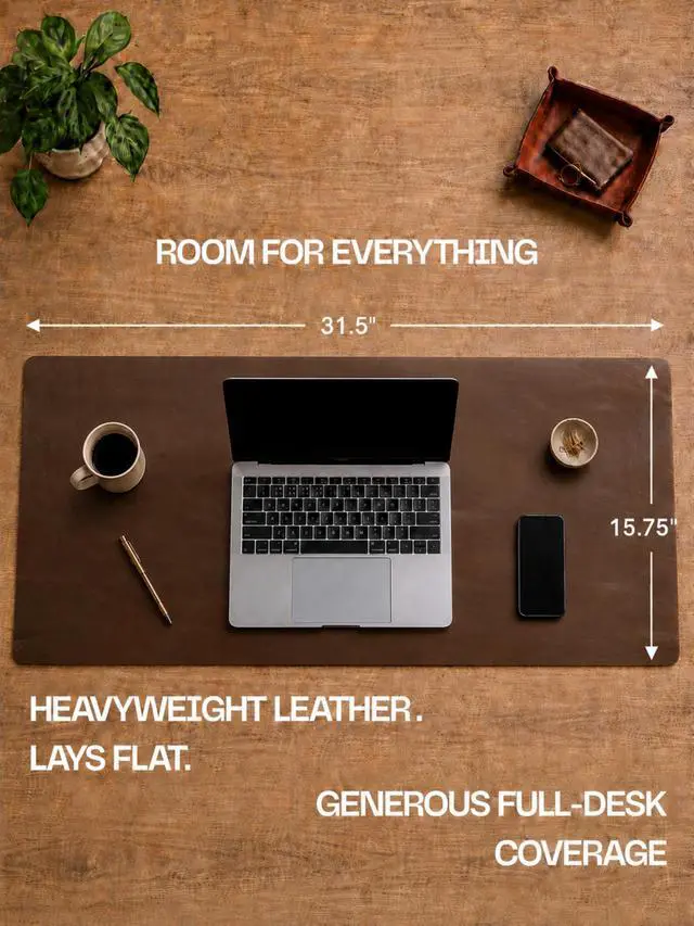 Alt view image 4 of 5 - Genuine Leather Desk Pad, Office Desk Mat, Large Desk Blotter, Desk Protector, and Mouse Pad 31.5" x 15.75" (1.8-2.0 mm) Luggage, Waterproof, Premium Quality for Desk Surface Protection and Comfort