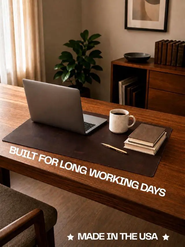 Alt view image 2 of 5 - Genuine Leather Desk Pad, Office Desk Mat, Large Desk Blotter, Desk Protector, and Mouse Pad 31.5" x 15.75" (1.8-2.0 mm) Mocha, Waterproof, Premium Quality for Desk Surface Protection and Comfort