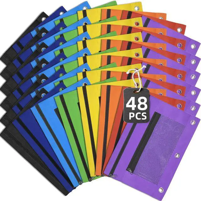 Main image of 48 Pack Pencil Pouch for 3 Ring Binder Mesh Zipper Pencil Case Assorted Colors Pencil Bag Binder Pouches Pen Zipper Pouch for School Office Writing Utensils Storage Supplies, 8 Colors