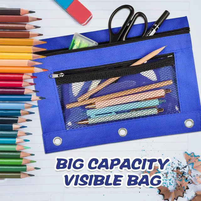 Alt view image 3 of 6 - 48 Pack Pencil Pouch for 3 Ring Binder Mesh Zipper Pencil Case Assorted Colors Pencil Bag Binder Pouches Pen Zipper Pouch for School Office Writing Utensils Storage Supplies, 8 Colors