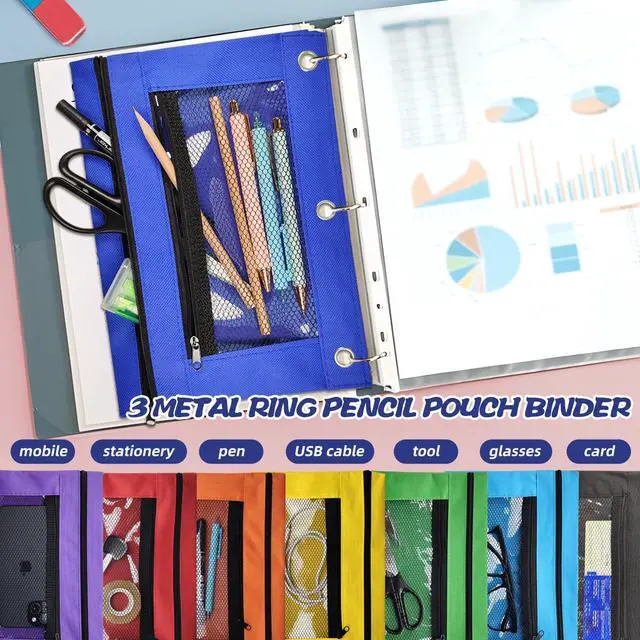 Alt view image 4 of 6 - 48 Pack Pencil Pouch for 3 Ring Binder Mesh Zipper Pencil Case Assorted Colors Pencil Bag Binder Pouches Pen Zipper Pouch for School Office Writing Utensils Storage Supplies, 8 Colors