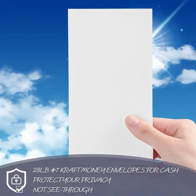 Alt view image 3 of 5 - #7 1000 Pack Money Envelopes for Cash Self-adhesive 28lb Thick Coin Envelopes 3-1/2" x 6-1/2" - Privacy Envelope for Budget, Wedding Gifts, Seed Storage & Receipts(White,7)
