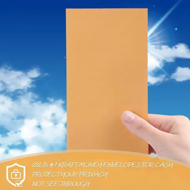 Alt view image 4 of 6 - #7 1000 Pack Money Envelopes for Cash Self-adhesive 28lb Thick Coin Envelopes 3-1/2" x 6-1/2" - Privacy Envelope for Budget, Wedding Gifts, Seed Storage & Receipts(Golden Kraft Paper,7)