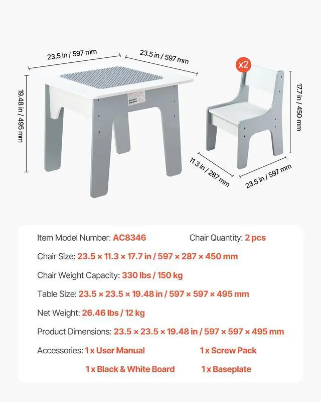 Alt view image 3 of 6 - Kid Activity Table and 2 Chairs Set, 23*23*20inch Graffiti & Building Blocks Double-Sided Tabletop, Toddler Play Table with Storage for Kids 3+ Years, Large Storage Space, Gift for Boys & Girls