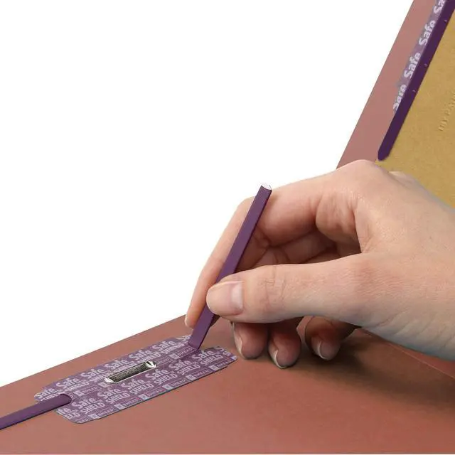 Alt view image 3 of 6 - 100% Recycled End Tab Pressboard Classification File Folder with SafeSHIELD Fasteners, 1 Divider, 2" Expansion, Legal Size, Red, 10 per Box (29855)