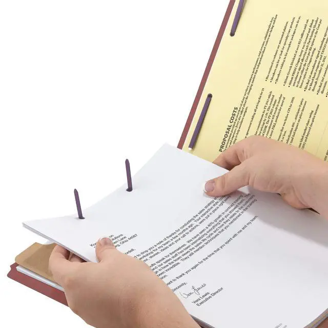 Alt view image 4 of 6 - 100% Recycled End Tab Pressboard Classification File Folder with SafeSHIELD Fasteners, 1 Divider, 2" Expansion, Legal Size, Red, 10 per Box (29855)