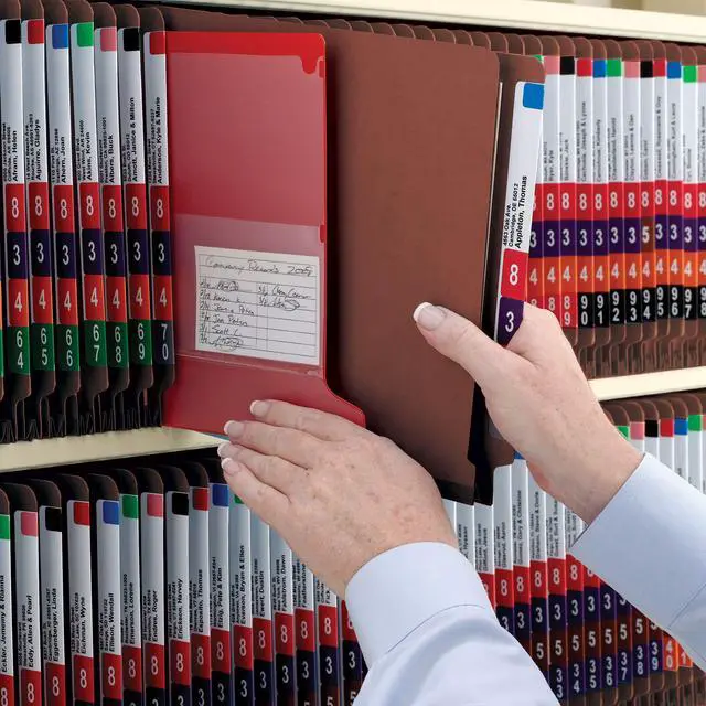 Alt view image 5 of 6 - 100% Recycled End Tab Pressboard Classification File Folder with SafeSHIELD Fasteners, 1 Divider, 2" Expansion, Legal Size, Red, 10 per Box (29855)