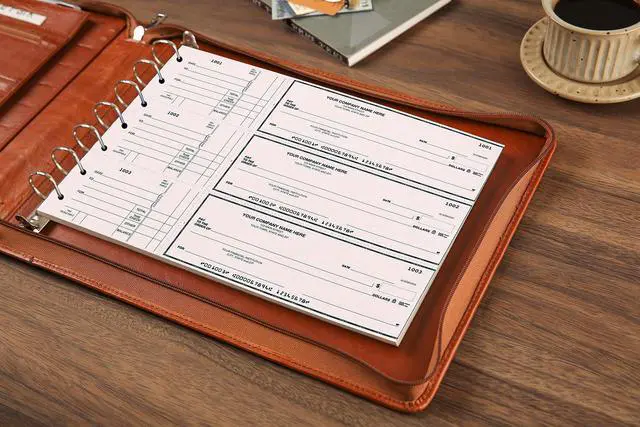 Alt view image 6 of 6 - Leather Business Checkbook Binder - 7 Ring Zippered Binder with Check Book Holder for 3 Per Page, 600 Checks Capacity for 9 x 13 inch Sheets, Oil Brown