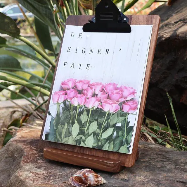 Alt view image 3 of 6 - Solid Hardwood Walnut Clipboard with Stand,Wooden Menu Holder for Restaurant,Tabletop Display Stands,Bar Countertop Receipt Holder,Standing Clip Boards 8.5x11 with High Capacity Metal Clip
