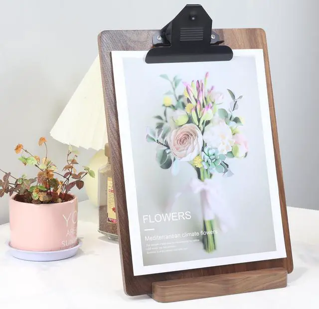 Alt view image 6 of 6 - Solid Hardwood Walnut Clipboard with Stand,Wooden Menu Holder for Restaurant,Tabletop Display Stands,Bar Countertop Receipt Holder,Standing Clip Boards 8.5x11 with High Capacity Metal Clip