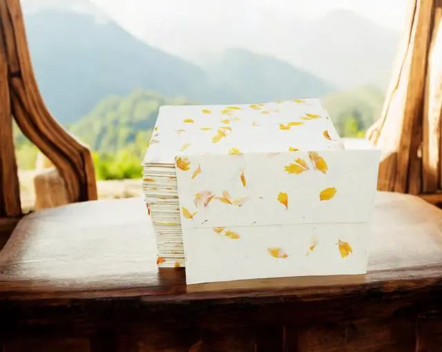 Alt view image 3 of 6 - Lokta Envelopes for 5x7 Cards, Marigold (100 Pack) | Handmade pressed flower petal paper, 5.5x7.5 inch, DIY wedding invitations, announcements, vintage stationery, made in Nepal