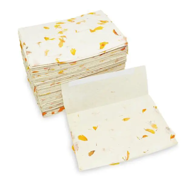 Alt view image 5 of 6 - Lokta Envelopes for 5x7 Cards, Marigold (100 Pack) | Handmade pressed flower petal paper, 5.5x7.5 inch, DIY wedding invitations, announcements, vintage stationery, made in Nepal