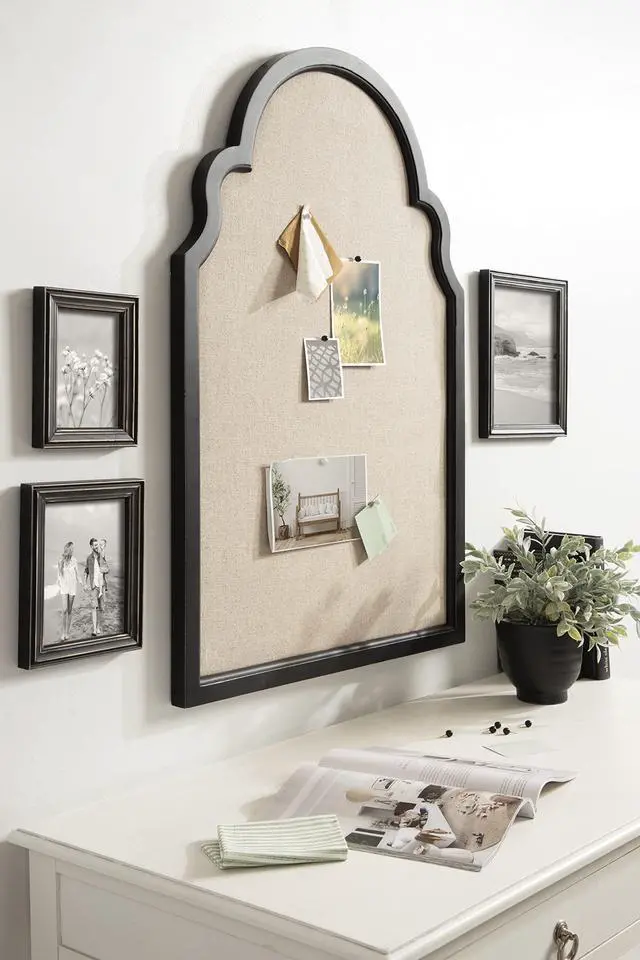 Alt view image 6 of 6 - Hogan Farmhouse Framed Arch Fabric Pinboard; 24 x 36; Black; Decorative Bulletin Board with Moroccan Arch and Linen Fabric Pinning Surface for Wall