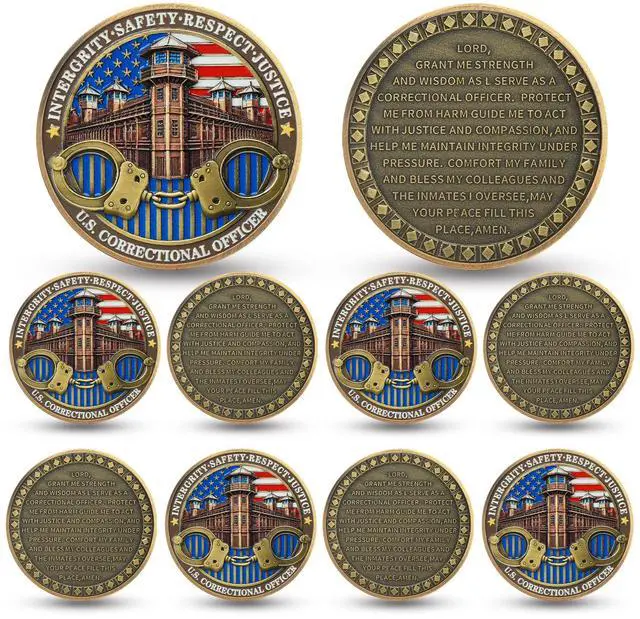 Main image of 10PCS Colorful Thin Silver Line Challenge Coin - Correctional Officer Prison Police Thin Gray Line Medallions - Thank You Law Enforcement Corrections Officer Gifts - Honor US Correctional Officers
