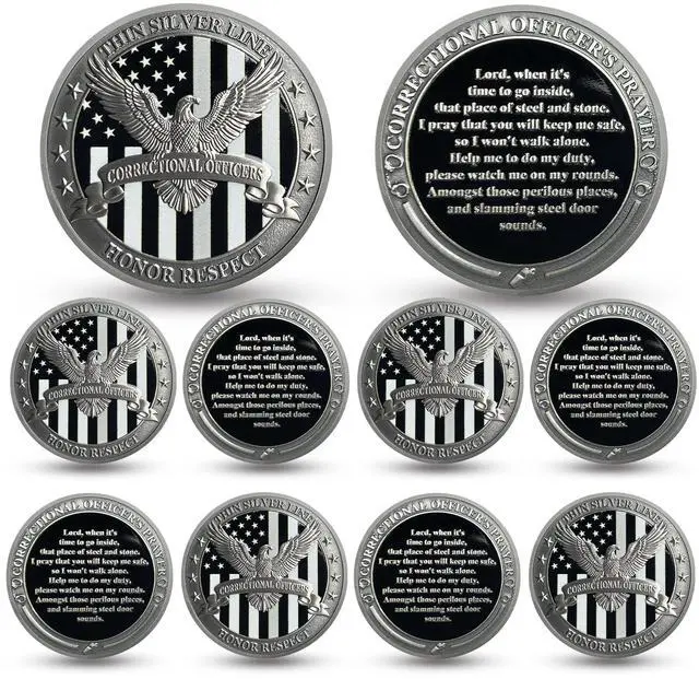 Main image of 10PCS Eagle Thin Silver Line Challenge Coin - Correctional Officer Prison Police Thin Gray Line Token Medallions - Thank You Law Enforcement Corrections Officer Gifts - Honor US Correctional Officers