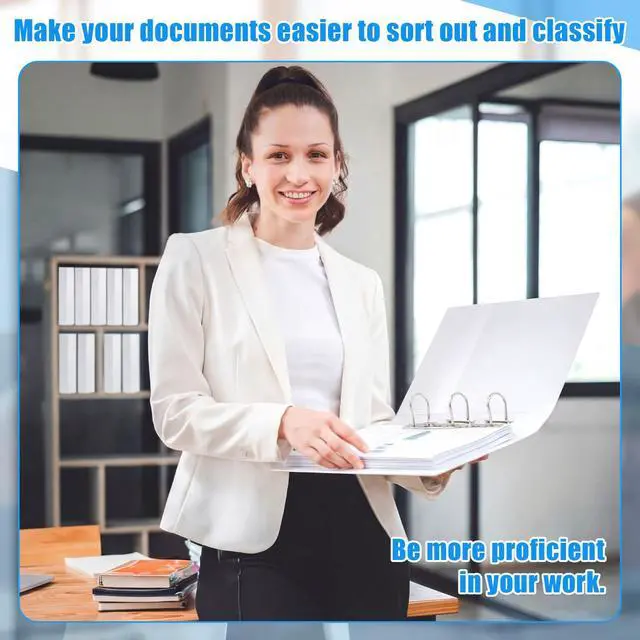 Alt view image 4 of 6 - 6 Pcs 4 Inch D-Ring 3 Ring Binders with Clear Pocket, Heavy Duty Large Capacity Binder with Inside Pockets for Standard Pages 8.5 x 11, Presentation Binder for Office School(White)