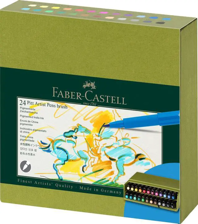 Main image of Art & Graphic Pitt Artist Pen Brush India Ink Pen, Multicoloured, Studio Box Of 24, For Art, Craft, Drawing, Sketching, Home, School, University, Colouring