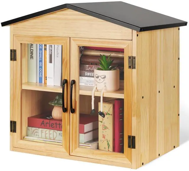 Main image of 2-Tier Outdoor Library Box Exchange Box, 20x14x21 Inch | Outdoor Book Storage Little Wood Cabinet for DIY, Neighborhoods Community and Schools, Literature and Newspapers