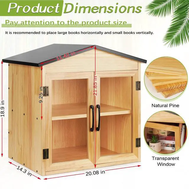 Alt view image 2 of 6 - 2-Tier Outdoor Library Box Exchange Box, 20x14x21 Inch | Outdoor Book Storage Little Wood Cabinet for DIY, Neighborhoods Community and Schools, Literature and Newspapers