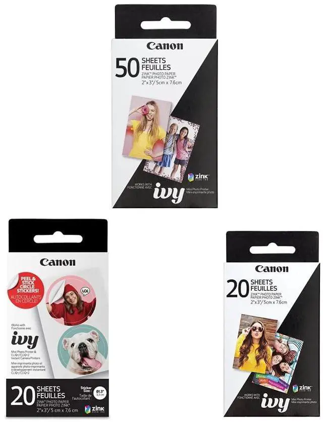Main image of ZINK Photo Paper Pack, 50 Sheets & IVY ZINK Pre-Cut Circle Sticker Paper, 20 Sheets & Zink Photo Paper Pack, 20 sheets, White, 2" X 3". (3214C001)