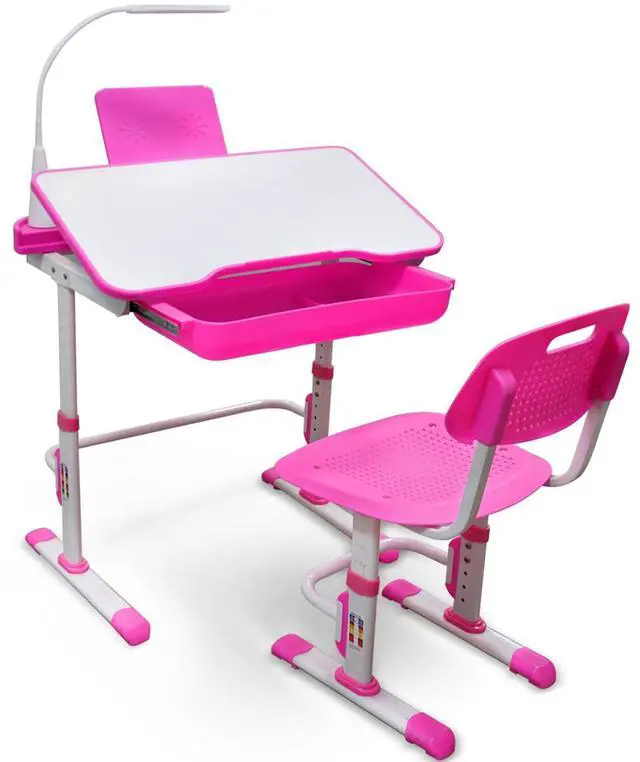 Main image of Kids Desk and Chair Set,Height Adjustable,Spacious Storage Drawer | with Adjustable Tilted Desktop, Bookstand, Touch Led Lamp for School Student(Pink)