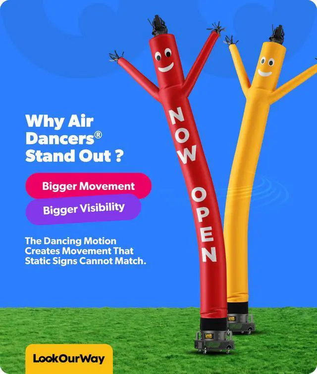 Alt view image 4 of 6 - Air Dancers Inflatable Tube Man Attachment - 20 Feet Tall Wacky Waving Inflatable Dancing Tube Guy for Business Promotion - Blower Not Included - Now Open | Blower Not Included