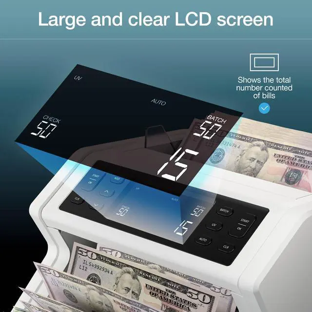 Alt view image 5 of 6 - 2210 Money Counter Machine with Counterfeit Detection, Add/Batch Modes, LCD-Display, High-Speed Counts 1,000 bills per minute, 2 Point Counterfeit Check - Sorted Counter for All Currencies