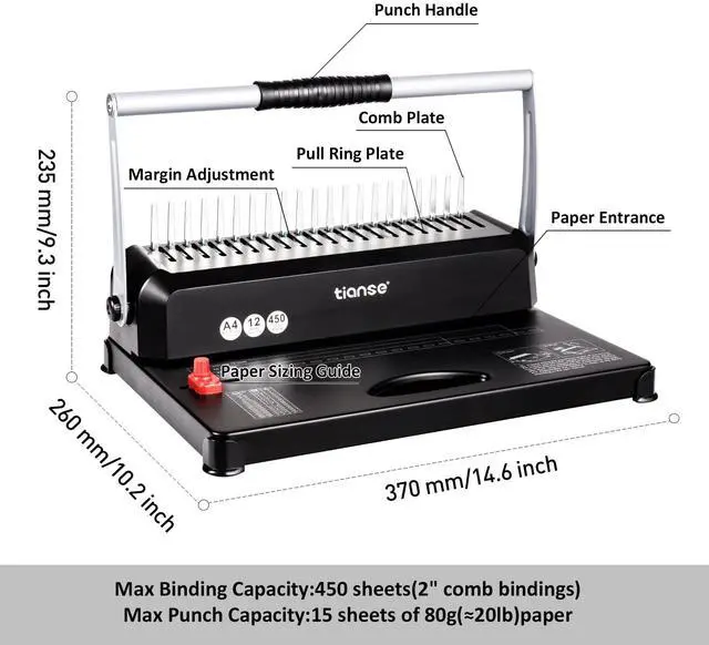 Alt view image 4 of 6 - Binding Machines, 21-Holes, 450 Sheets, Comb Bind Machine Book Maker with 100 PCS 3/8'' Comb Binder Spines Starter Kit, Comb Binding Machine for Letter Size, A4, A5 or Smaller Sizes