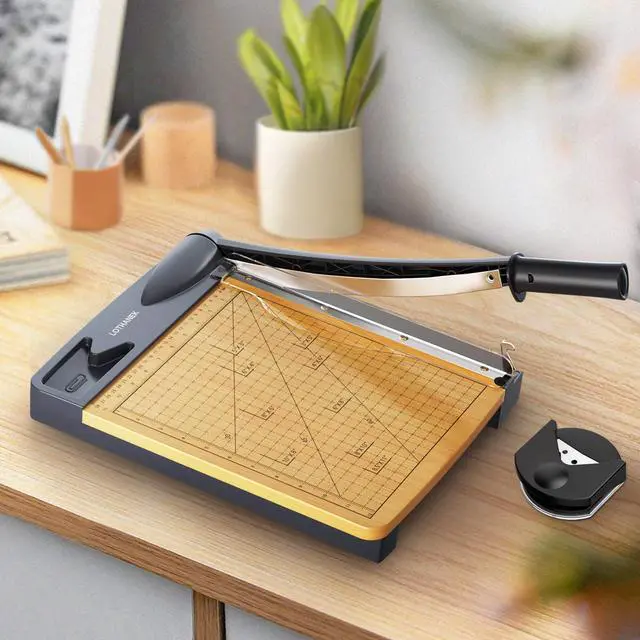 Alt view image 5 of 6 - 12'' Wood Guillotine Paper Cutter, Heavy Duty Wood Base Paper Trimmer with 16 Sheets Capacity Paper Cutting Board for Classroom, Crafting, Cardstock, Art Projects