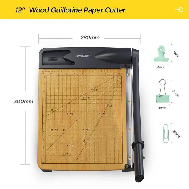 Alt view image 6 of 6 - 12'' Wood Guillotine Paper Cutter, Heavy Duty Wood Base Paper Trimmer with 16 Sheets Capacity Paper Cutting Board for Classroom, Crafting, Cardstock, Art Projects
