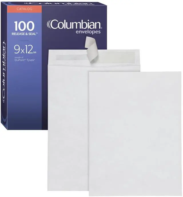 Main image of Self-Seal Mailers, Self-Sealing Envelopes, Made with DuPont Tyvek Material, 14 lb., Puncture, Tear and Moisture Resistant, White, 9" x 12", 100 per Box (1016969)