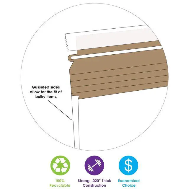 Alt view image 4 of 6 - BRM2G Gusseted Flat Mailers, 12 1/2" x 9 1/2" x 1", White (Pack of 100)
