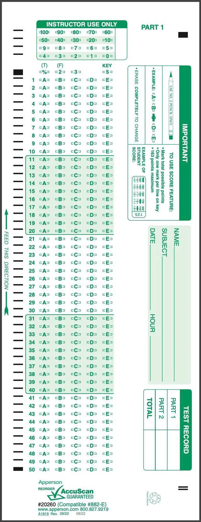 Main image of 20260 882-E Compatible Answer Sheet 1,000-pack