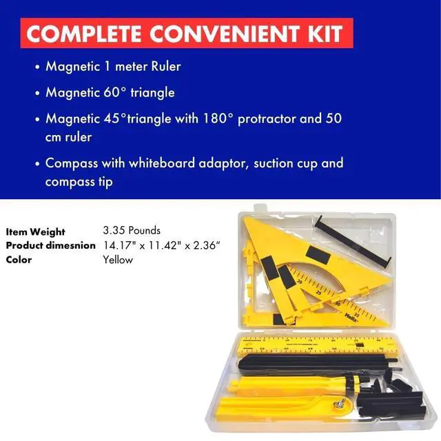Alt view image 3 of 6 - Magnetic Whiteboard Geometry Set 4 Piece Teaching Kit for Classroom Large Magnetic Math Tools for Whiteboards & Blackboards Durable, Easy to Store | Large Math Tools - Classroom Teaching Kit - D