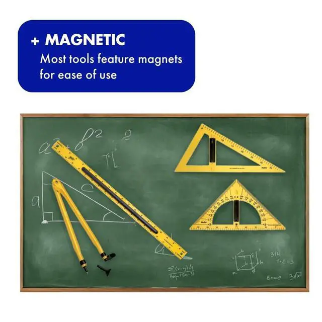 Alt view image 4 of 6 - Magnetic Whiteboard Geometry Set 4 Piece Teaching Kit for Classroom Large Magnetic Math Tools for Whiteboards & Blackboards Durable, Easy to Store | Large Math Tools - Classroom Teaching Kit - D