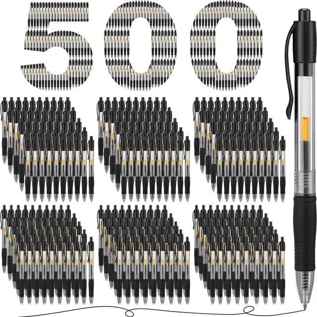 Main image of 500 Pcs Premium Gel Roller Pens Bulk, Fine Point 0.7 mm, Retractable Gel Ink Roller Ball Pens for Writing Journaling Taking Notes Office (Black)